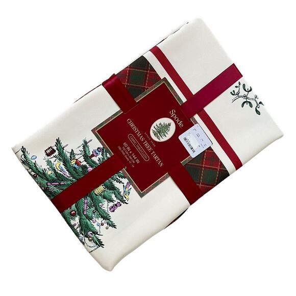 Spode Christmas Tree Tartan Holiday Tablecloth 60x144 Oblong Seats 12-14 New - Picture 5 of 16